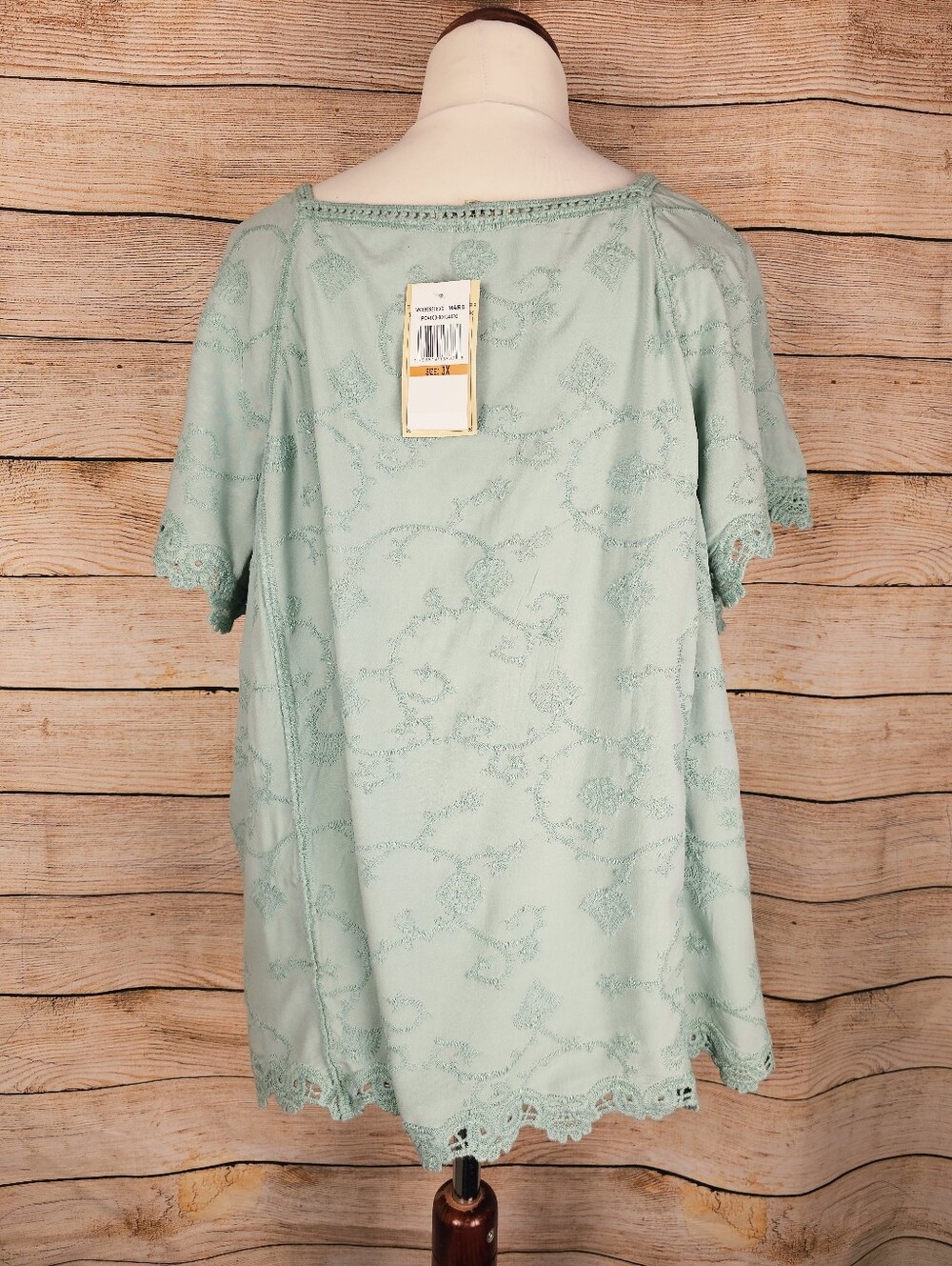 Democracy NWT Embroidered Green Boho Blouse Plus Size 3X - Picture 4 of 6